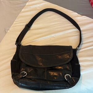 Fossil Black Mixed Media Shoulder Bag EUC